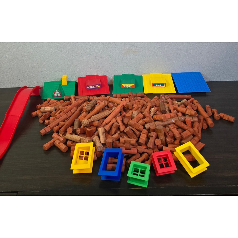 Vintage Lincoln Logs Real Wood Building Set Bulk Lot Frontier Town Bank Sheriff
